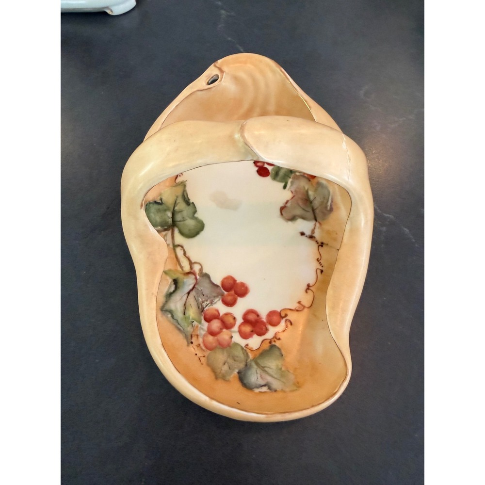 Vtg 1900s La Seynie Limoges PP France Painted Porcelain Berry Basket Dish